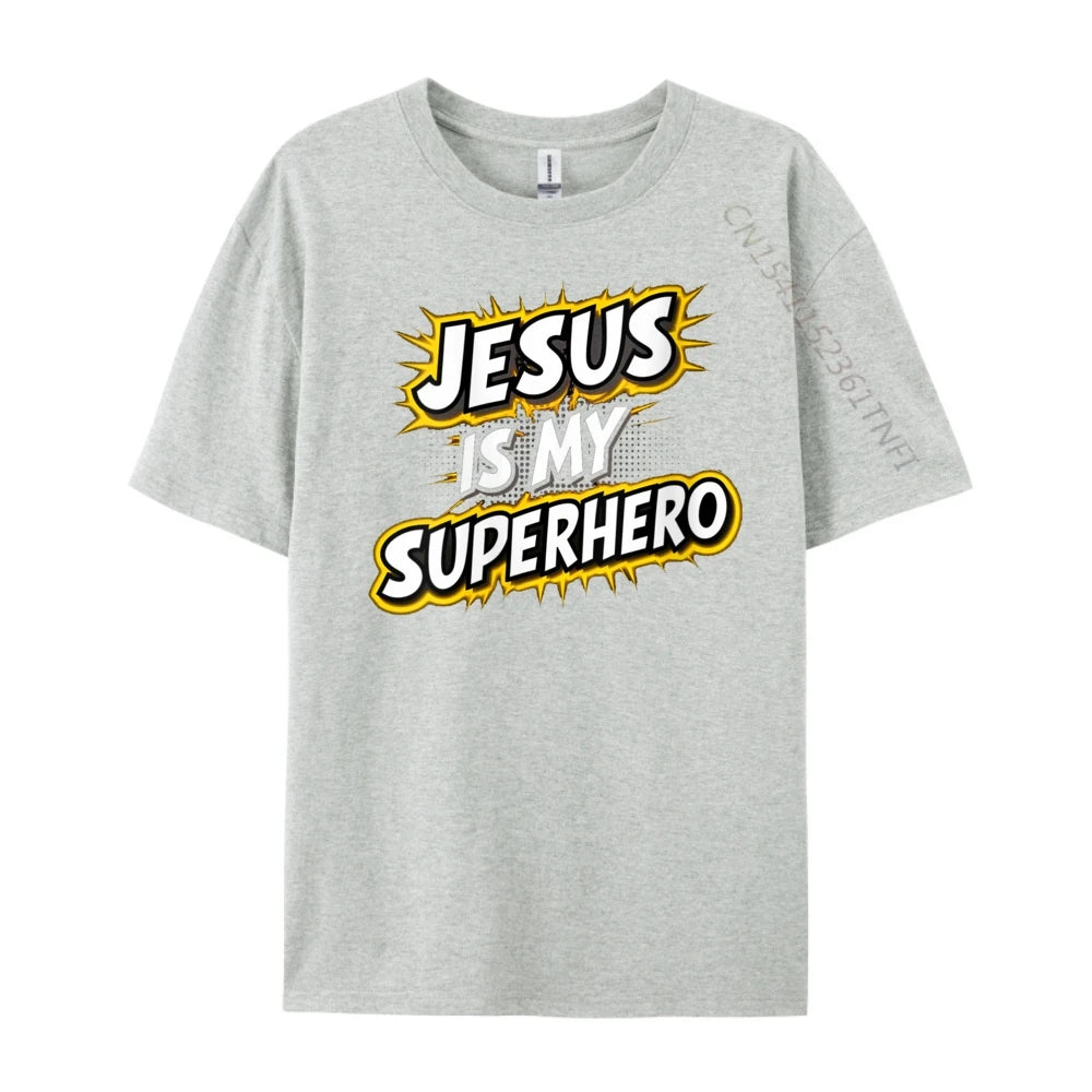 Womens Jesus Is My Superhero Christian God Religious Comic Boy Graphic Tees Men Men&