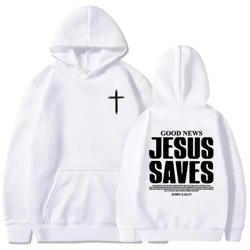 Jesus Saves John 3:16:17 Patterned printed hoodie Christian Bible men&