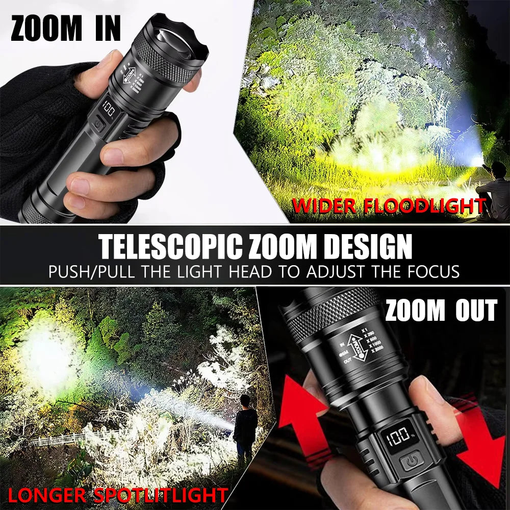 High Power Self Defense LED Flashlights USB Rechargeable Strong Hand Light Multifunctional Torch Lamp For Emergency Camping