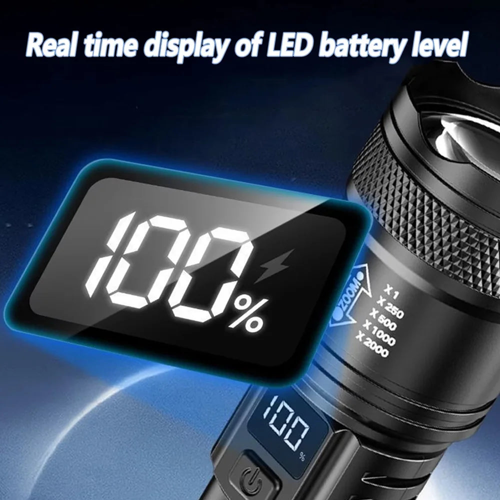 High Power Self Defense LED Flashlights USB Rechargeable Strong Hand Light Multifunctional Torch Lamp For Emergency Camping