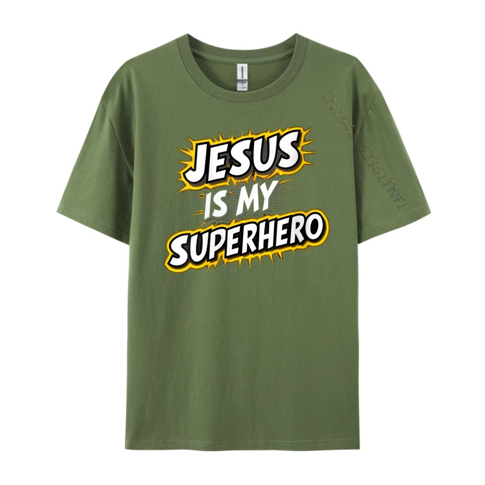 Womens Jesus Is My Superhero Christian God Religious Comic Boy Graphic Tees Men Men&