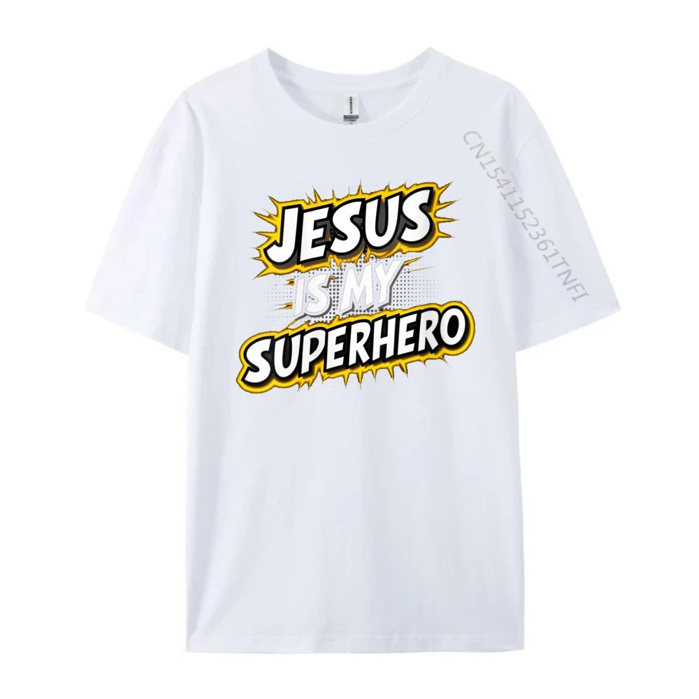 Womens Jesus Is My Superhero Christian God Religious Comic Boy Graphic Tees Men Men&