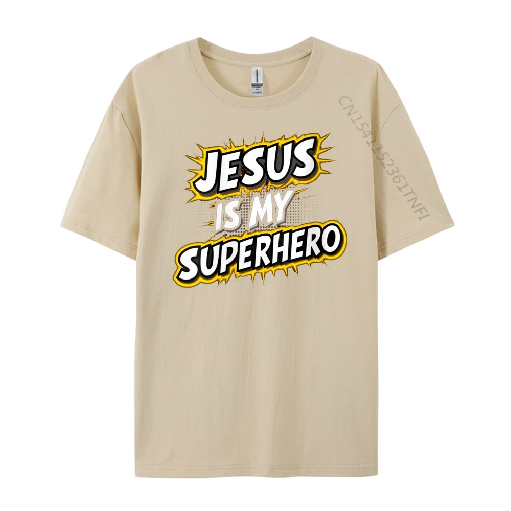 Womens Jesus Is My Superhero Christian God Religious Comic Boy Graphic Tees Men Men&