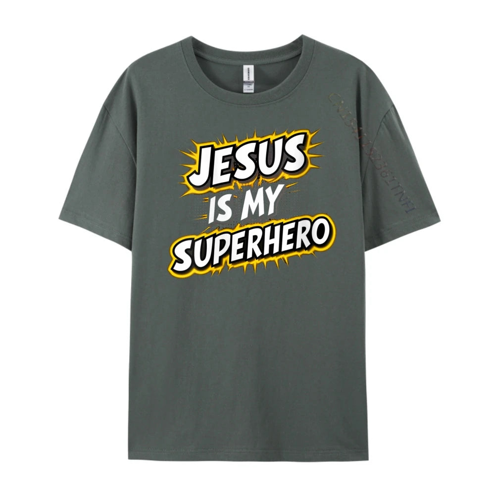 Womens Jesus Is My Superhero Christian God Religious Comic Boy Graphic Tees Men Men&