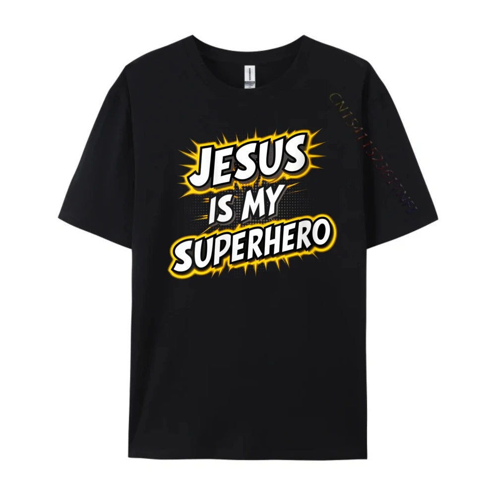 Womens Jesus Is My Superhero Christian God Religious Comic Boy Graphic Tees Men Men&