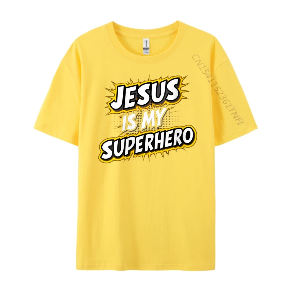 Womens Jesus Is My Superhero Christian God Religious Comic Boy Graphic Tees Men Men&