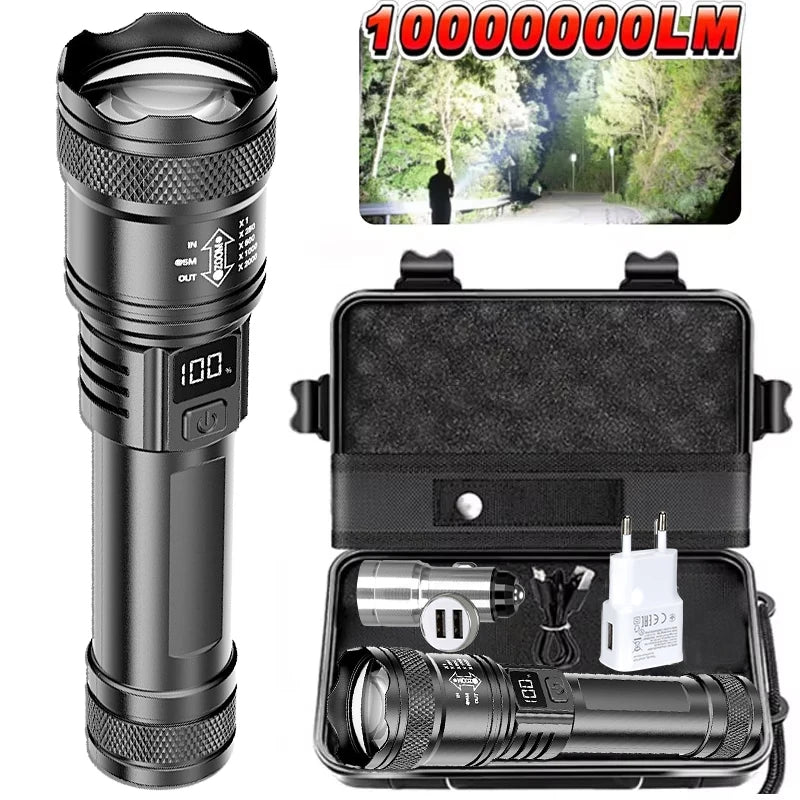 High Power Self Defense LED Flashlights USB Rechargeable Strong Hand Light Multifunctional Torch Lamp For Emergency Camping