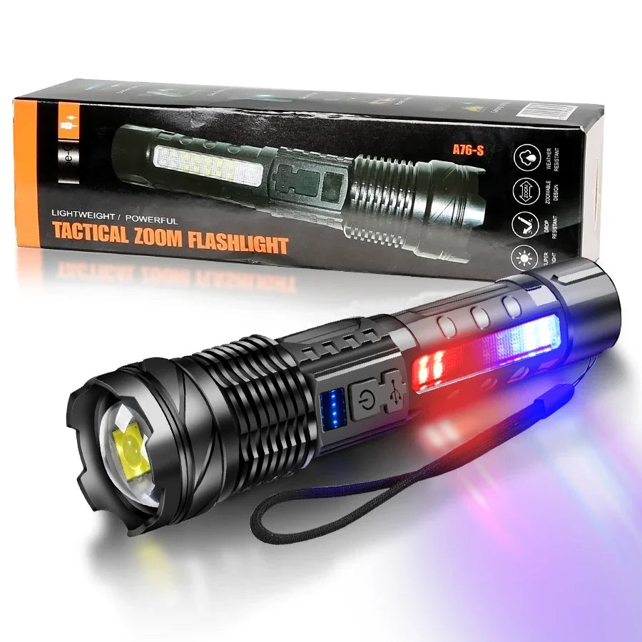 High Power Self Defense LED Flashlights USB Rechargeable Strong Hand Light Multifunctional Torch Lamp For Emergency Camping
