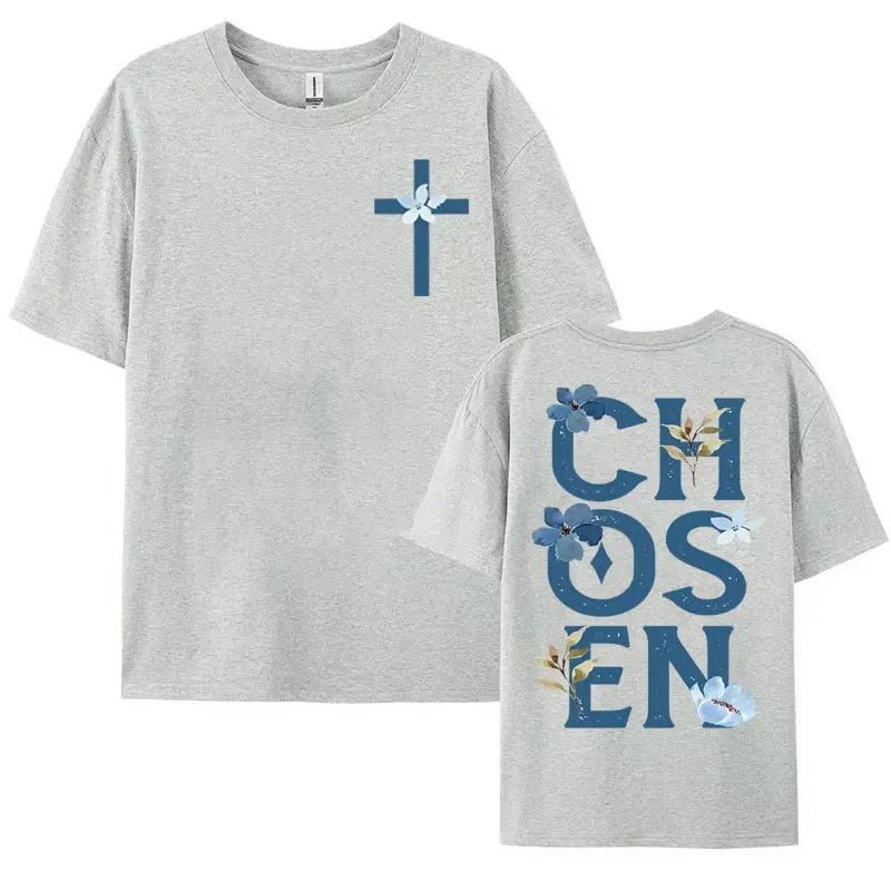 2025 Chosen Floral Aesthetic Bible Verse 100 Pure Cotton Printing T-shirts Trendy Christian Clothing Men&