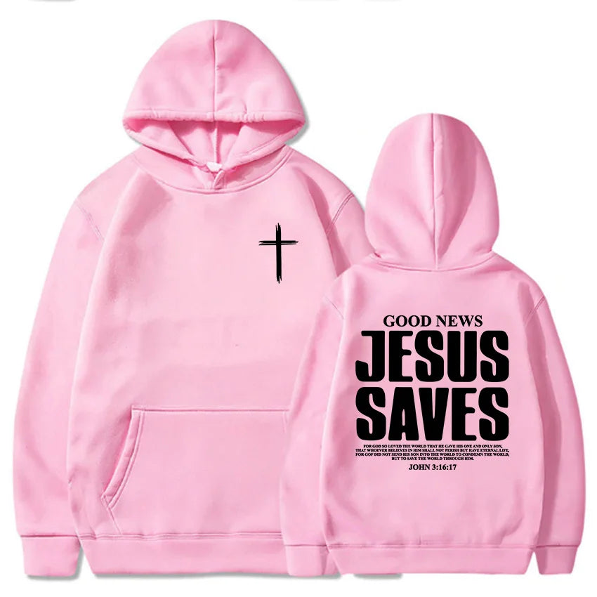 Jesus Saves John 3:16:17 Patterned printed hoodie Christian Bible men&