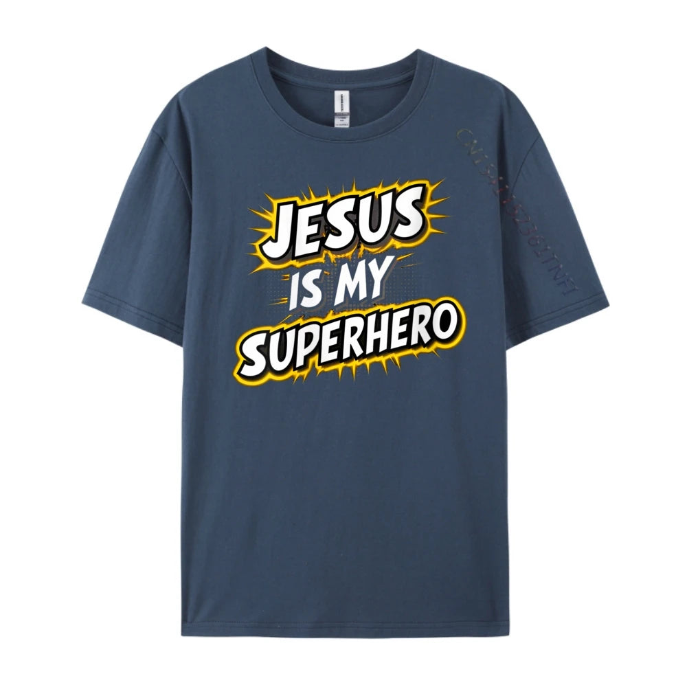 Womens Jesus Is My Superhero Christian God Religious Comic Boy Graphic Tees Men Men&