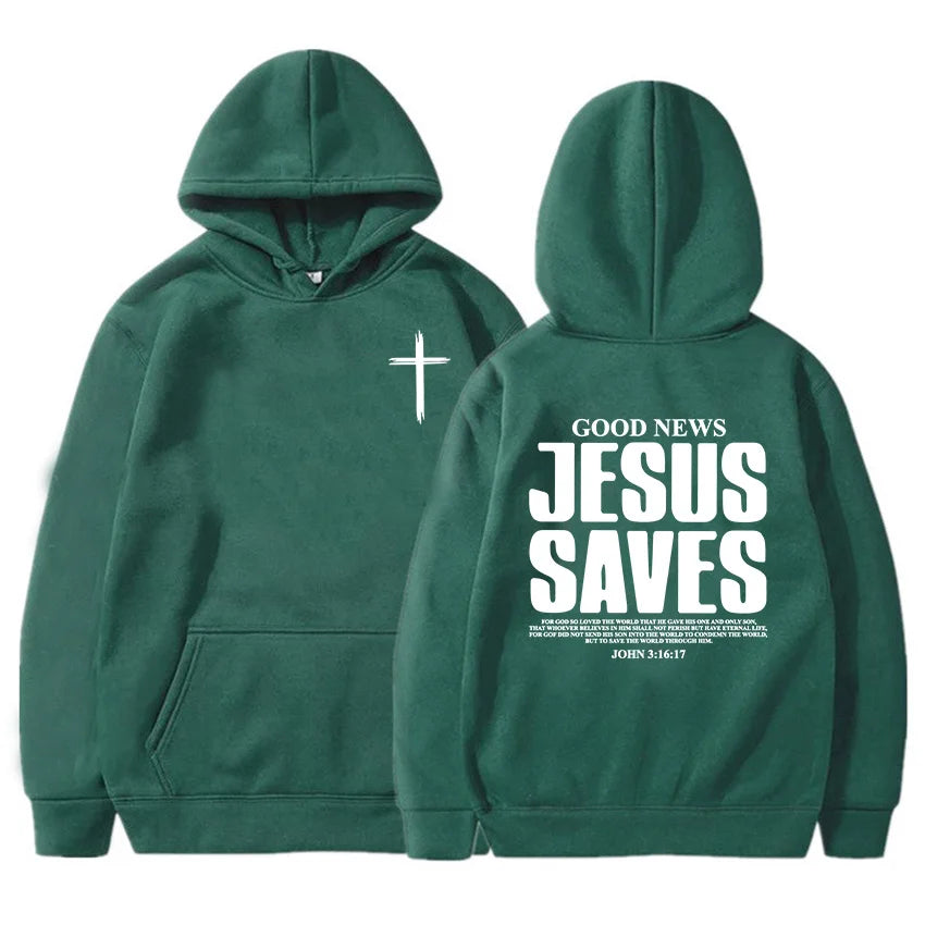 Jesus Saves John 3:16:17 Patterned printed hoodie Christian Bible men&
