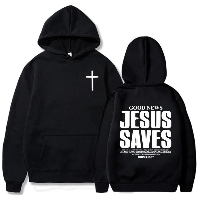 Jesus Saves John 3:16:17 Patterned printed hoodie Christian Bible men&