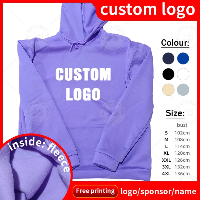 Customized Logo Men Women Autumn Winter Pullover Hoodie Fleece Work Coat Team Club Solid Color Sweater High School Student Top