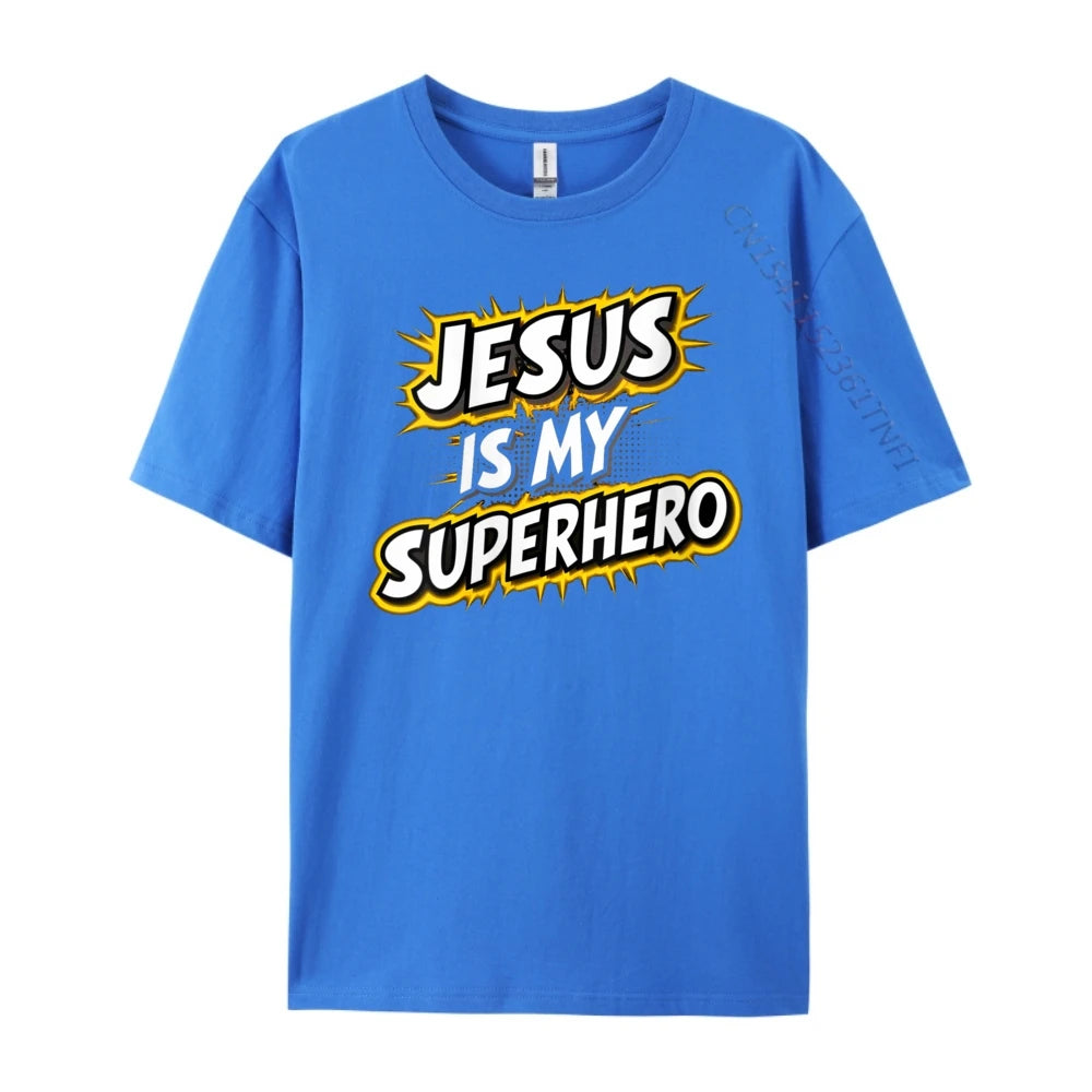 Womens Jesus Is My Superhero Christian God Religious Comic Boy Graphic Tees Men Men&