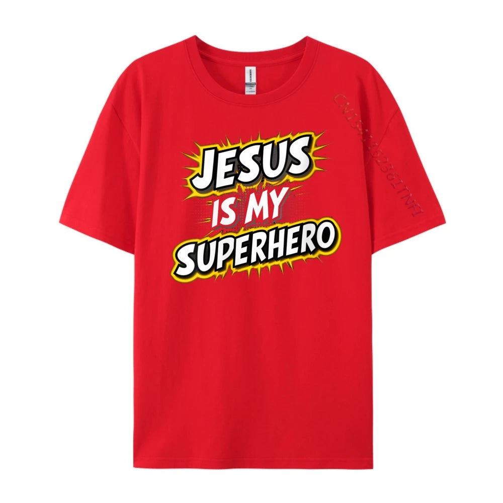 Womens Jesus Is My Superhero Christian God Religious Comic Boy Graphic Tees Men Men&