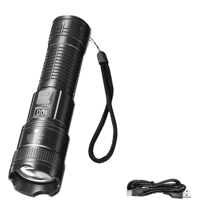 High Power Self Defense LED Flashlights USB Rechargeable Strong Hand Light Multifunctional Torch Lamp For Emergency Camping
