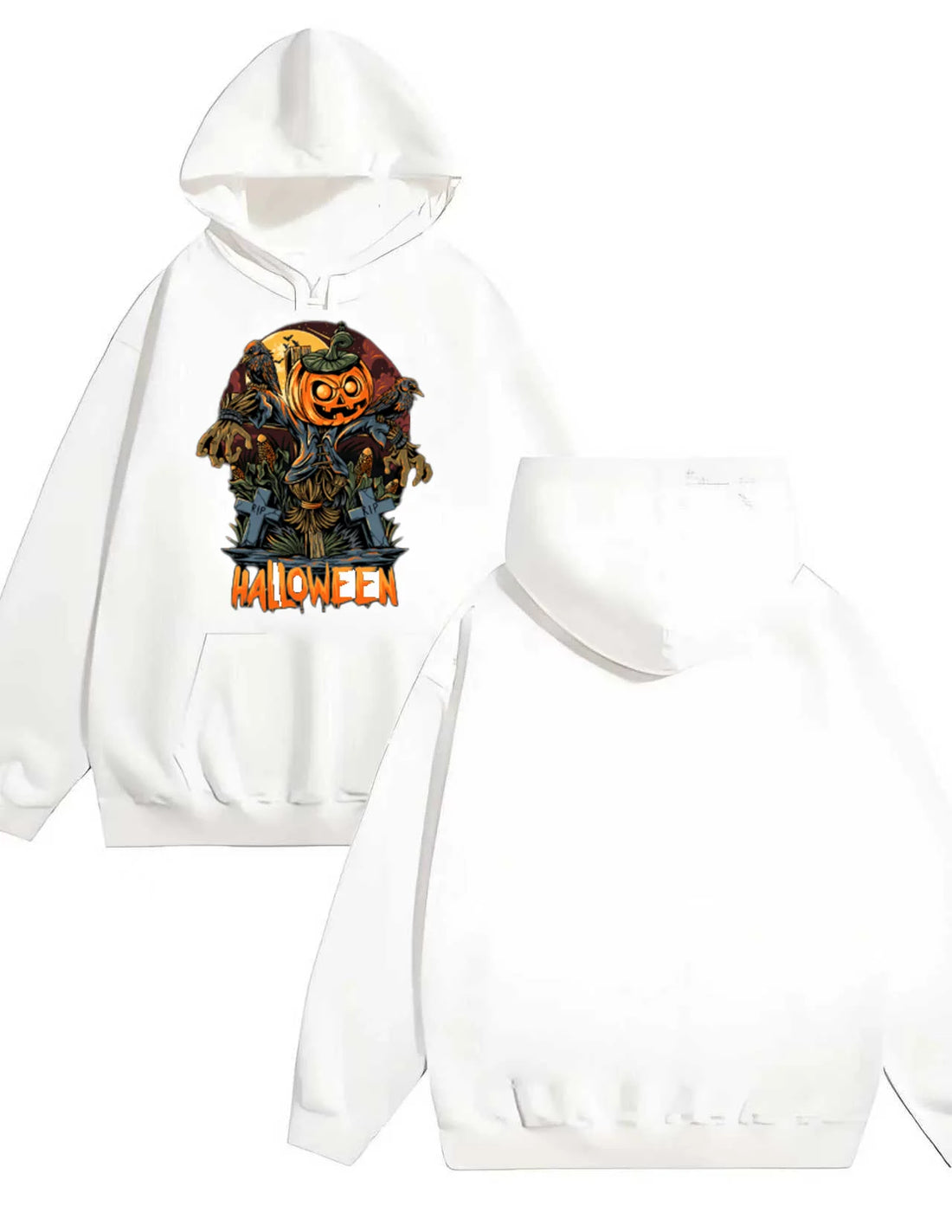 2025 Trendy Halloween Evil Pumpkin Personalized Print Fashion Loose Casual 330G heavy duty hooded sweatshirt