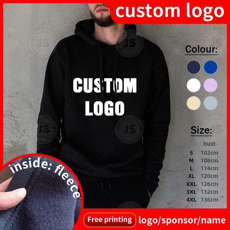 Customized Logo Men Women Autumn Winter Pullover Hoodie Fleece Work Coat Team Club Solid Color Sweater High School Student Top