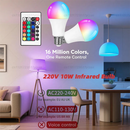 RGBW 4-Color 220V Infrared LED Bulb with Remote Control - RGB + Cool White Lighting, Adjustable Modes, Easy Operation for Home/P