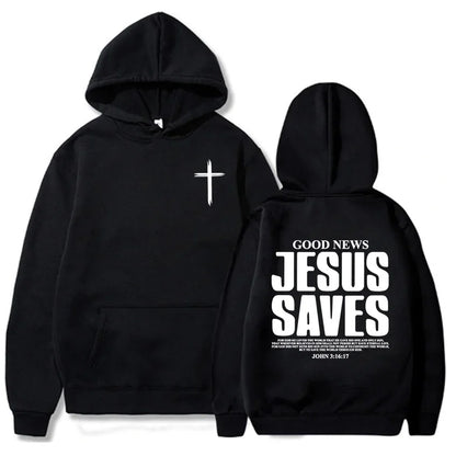 Jesus Saves John 3:16:17 Patterned printed hoodie Christian Bible men&
