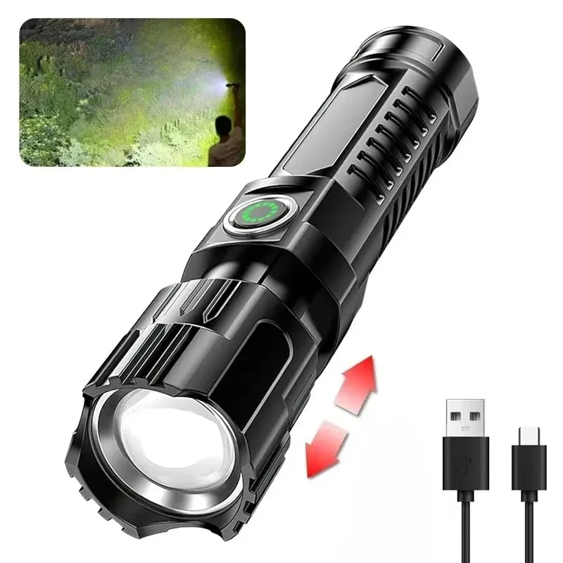 High Power Self Defense LED Flashlights USB Rechargeable Strong Hand Light Multifunctional Torch Lamp For Emergency Camping
