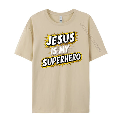 Womens Jesus Is My Superhero Christian God Religious Comic Boy Graphic Tees Men Men&