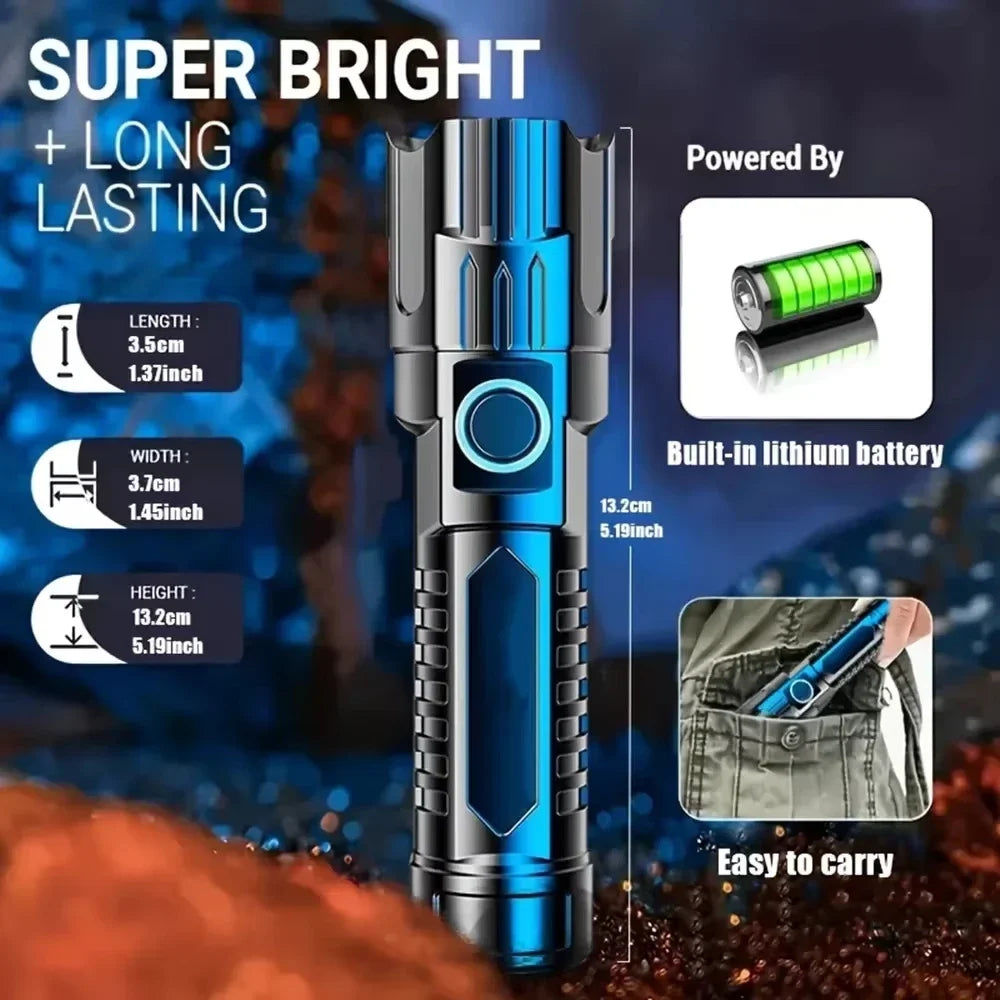 High Power Self Defense LED Flashlights USB Rechargeable Strong Hand Light Multifunctional Torch Lamp For Emergency Camping