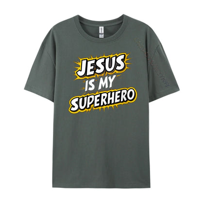 Womens Jesus Is My Superhero Christian God Religious Comic Boy Graphic Tees Men Men&