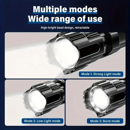 High Power Self Defense LED Flashlights USB Rechargeable Strong Hand Light Multifunctional Torch Lamp For Emergency Camping
