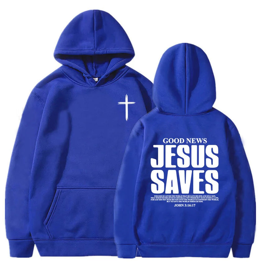 Jesus Saves John 3:16:17 Patterned printed hoodie Christian Bible men&