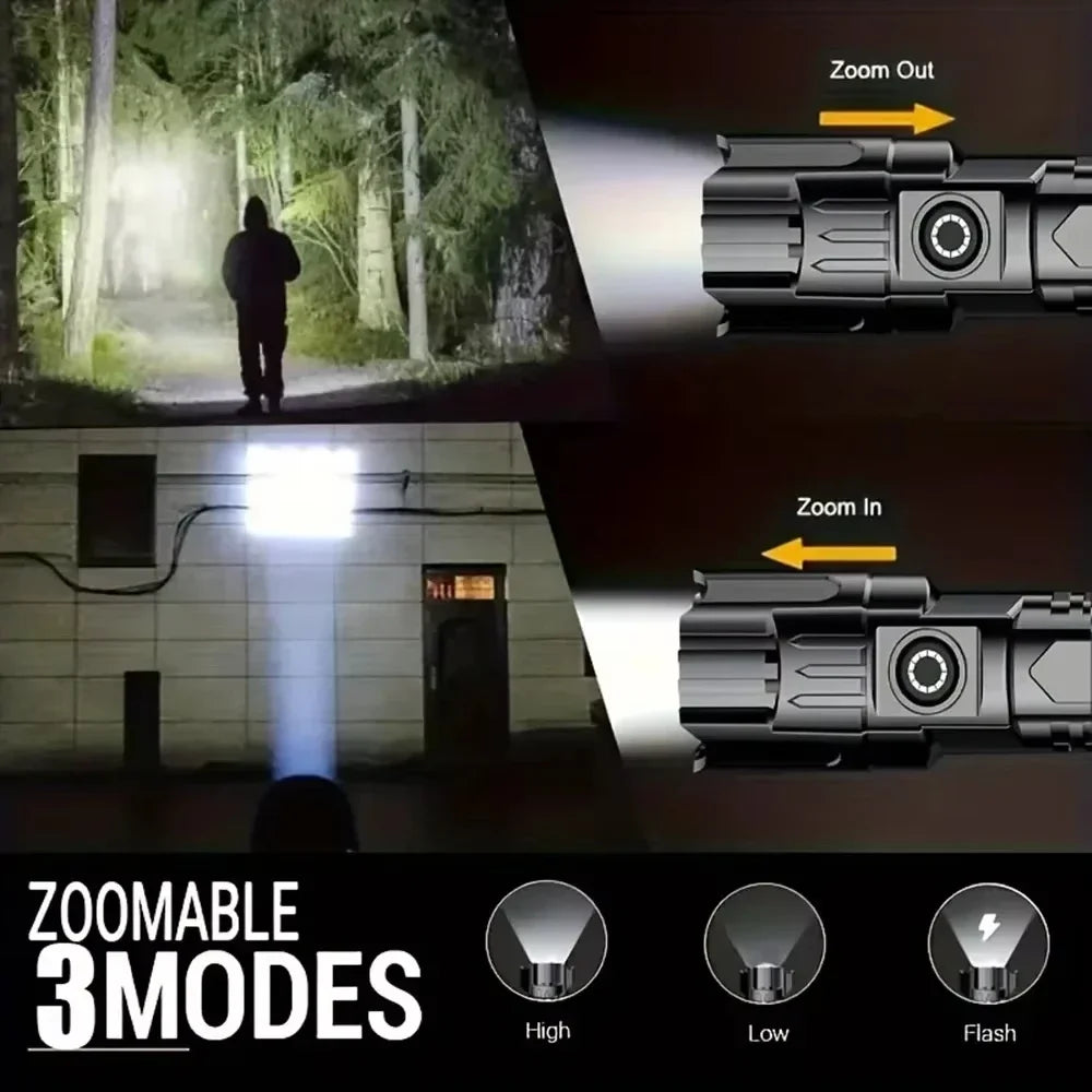 High Power Self Defense LED Flashlights USB Rechargeable Strong Hand Light Multifunctional Torch Lamp For Emergency Camping
