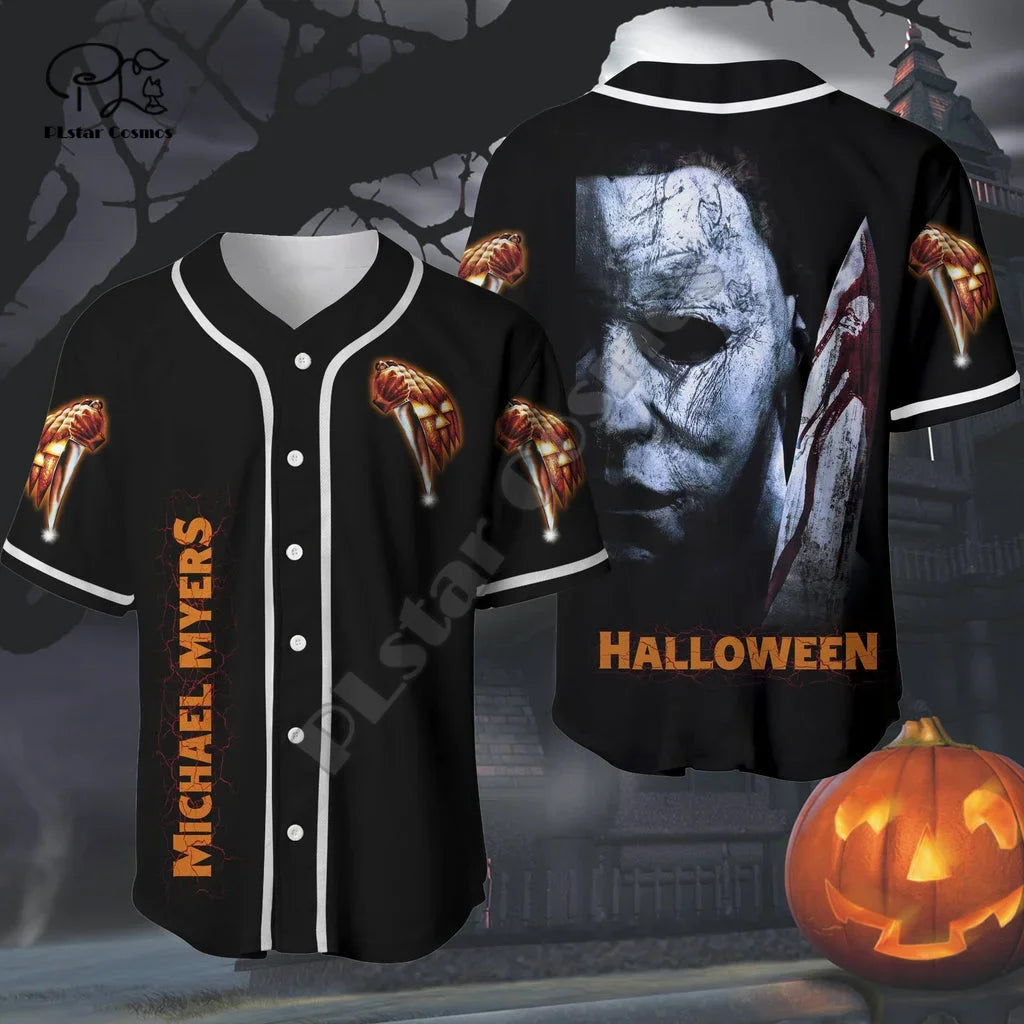 Halloween Horror Terror Movie Cosplay Michael Myers 3DPrint Summer Baseball Shirts Jersey Funny Casual Unisex Short Sleeves X1