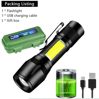 High Power Self Defense LED Flashlights USB Rechargeable Strong Hand Light Multifunctional Torch Lamp For Emergency Camping
