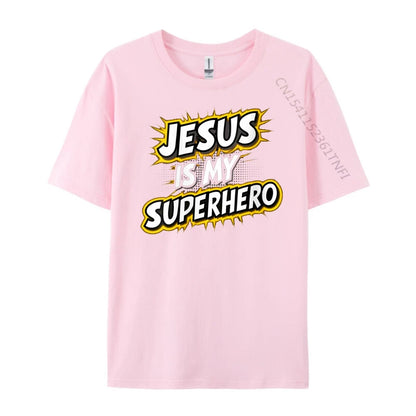 Womens Jesus Is My Superhero Christian God Religious Comic Boy Graphic Tees Men Men&