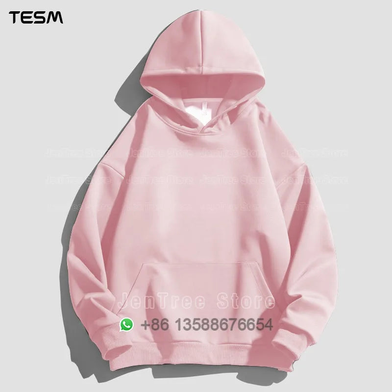 Customized Logo Men Women Autumn Winter Pullover Hoodie Fleece Work Coat Team Club Solid Color Sweater High School Student Top