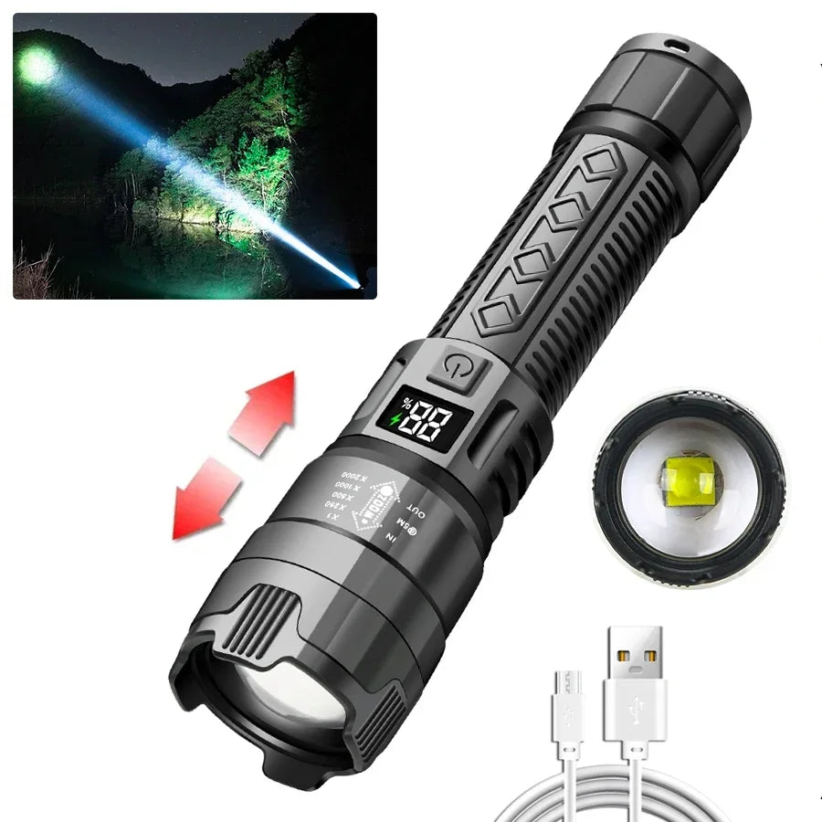 High Power Self Defense LED Flashlights USB Rechargeable Strong Hand Light Multifunctional Torch Lamp For Emergency Camping