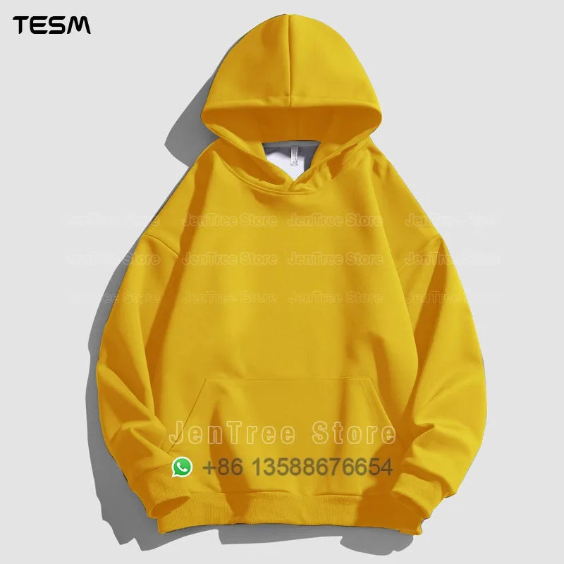 Customized Logo Men Women Autumn Winter Pullover Hoodie Fleece Work Coat Team Club Solid Color Sweater High School Student Top