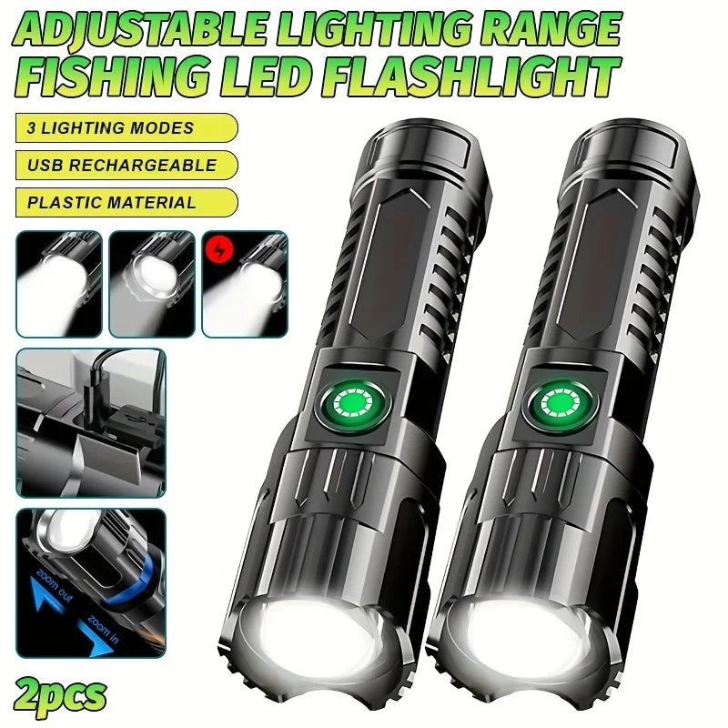 High Power Self Defense LED Flashlights USB Rechargeable Strong Hand Light Multifunctional Torch Lamp For Emergency Camping