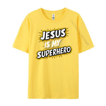 Womens Jesus Is My Superhero Christian God Religious Comic Boy Graphic Tees Men Men&