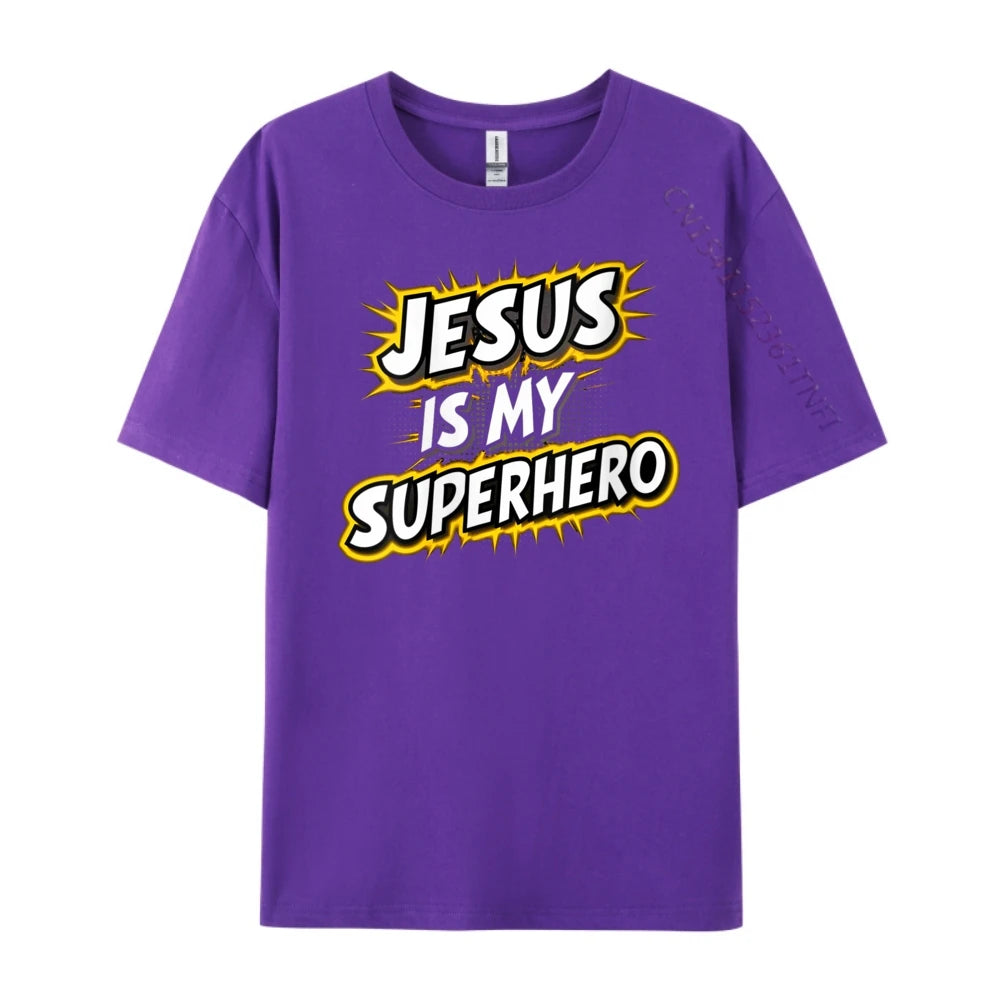Womens Jesus Is My Superhero Christian God Religious Comic Boy Graphic Tees Men Men&