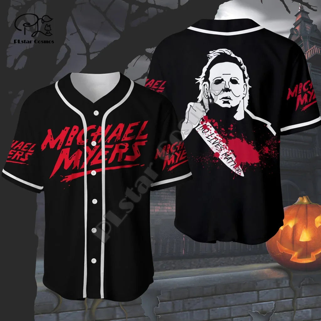 Halloween Horror Terror Movie Cosplay Michael Myers 3DPrint Summer Baseball Shirts Jersey Funny Casual Unisex Short Sleeves X1