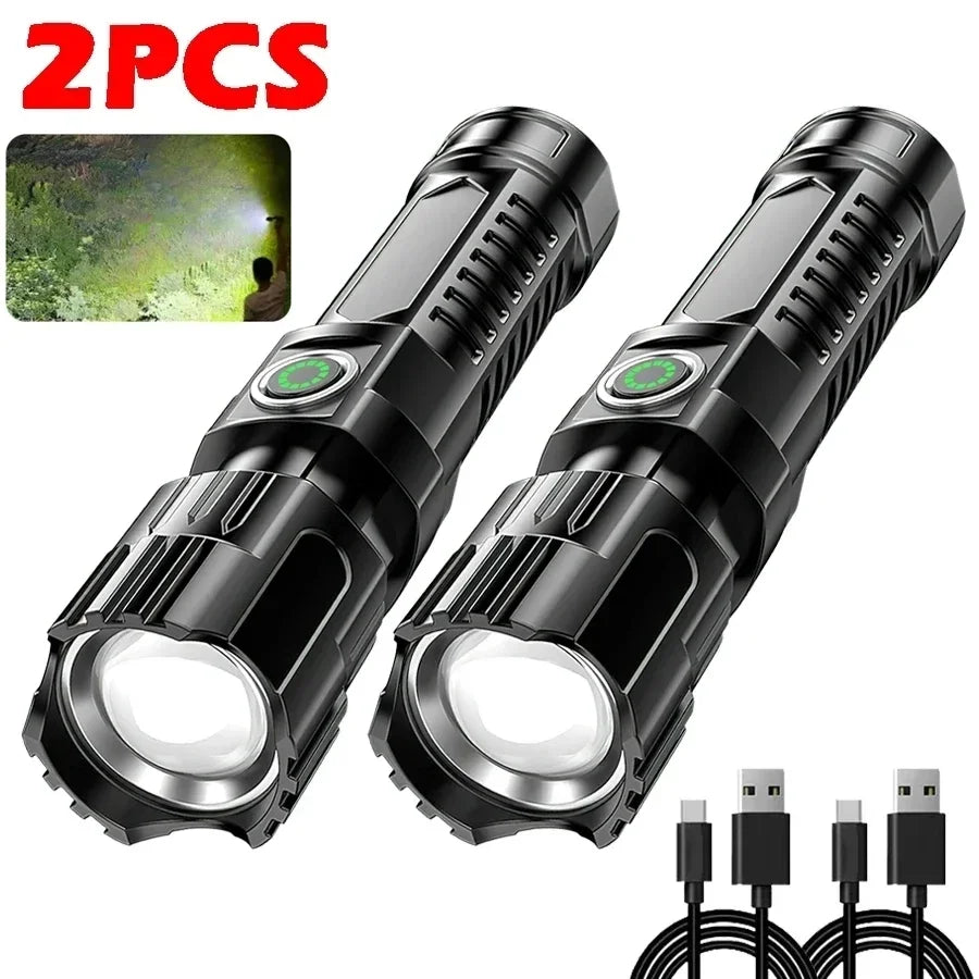 High Power Self Defense LED Flashlights USB Rechargeable Strong Hand Light Multifunctional Torch Lamp For Emergency Camping