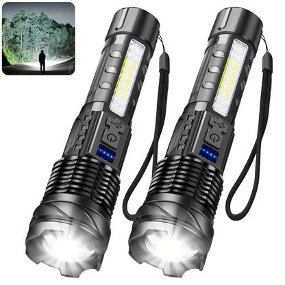 High Power Self Defense LED Flashlights USB Rechargeable Strong Hand Light Multifunctional Torch Lamp For Emergency Camping