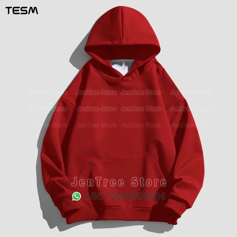 Customized Logo Men Women Autumn Winter Pullover Hoodie Fleece Work Coat Team Club Solid Color Sweater High School Student Top