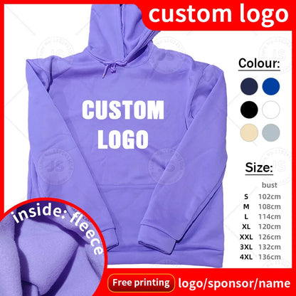 Customized Logo Men Women Autumn Winter Pullover Hoodie Fleece Work Coat Team Club Solid Color Sweater High School Student Top